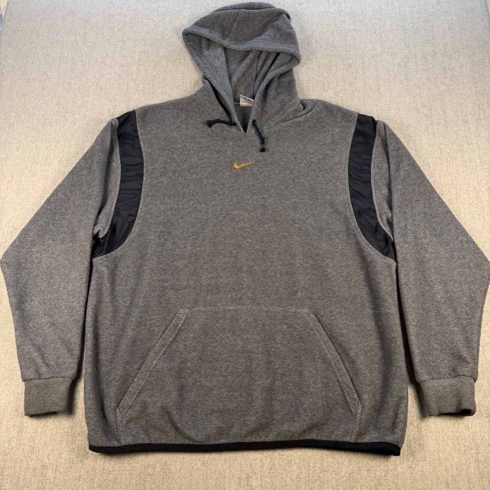 Nike Hoodie Men XL Gray Fleece Pullover Nylon Inset Swoosh Logo